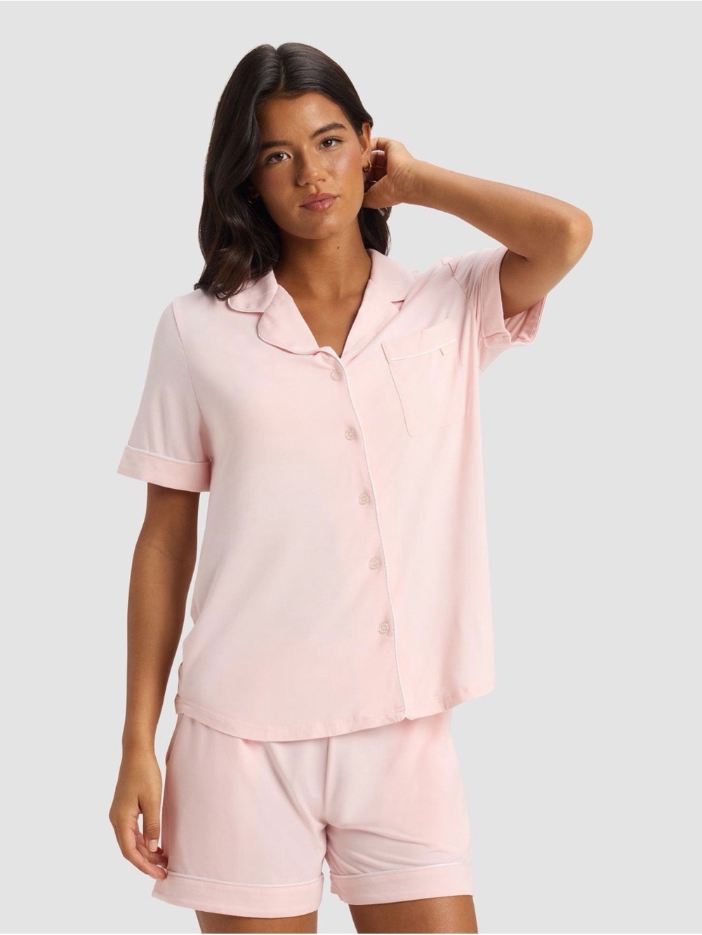 Light Pink Short Sleeve Button Pajama Set